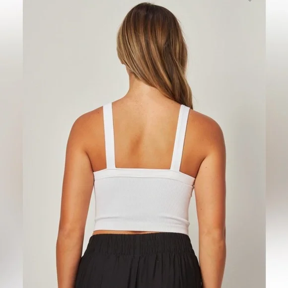 262. Ribbed Square-Neck White Crop Tank top in white - Picture 2 of 2